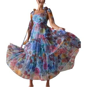 Audrey Parks x Francesca's Alahna Strap Light Blue Floral Maxi Dress Size Medium